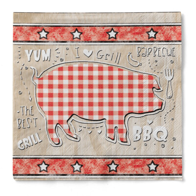 Serviette BBQ-Grillfest in Rot-Beige aus Tissue 33 x 33 cm, 20 Stück Grillfest
