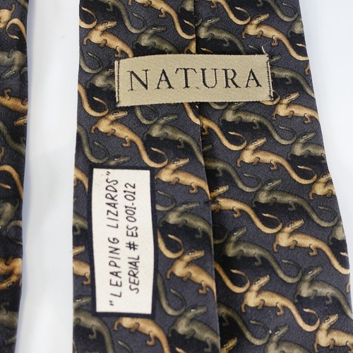 NATURA Neck Tie Mens Gray Tan Striped Silk Suit Modern Lizard Dark WIDE USA - Picture 6 of 8