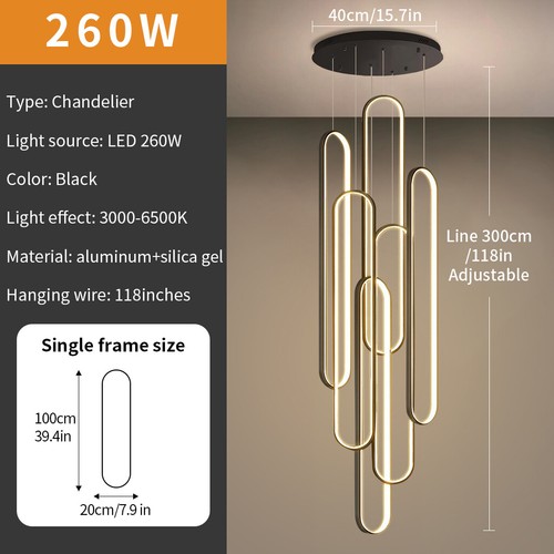 Home Pendant Light LED Stair Chandelier Lighting Black Ceiling Lights Hotel Lamp - Picture 2 of 8