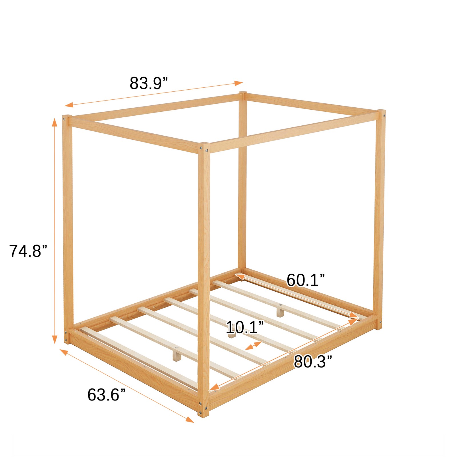 Queen Size Canopy Platform Bed with Support Legs,Natural Bed Frame for Bedroom