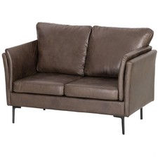 HOMCOM Divano 2 Posti Tessuto Effetto Pelle Traspirante Gambe Metallo Marrone