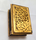 Antique Tiffany Gold Gilt/Brass Grapevine Match Safe Holder Case Caramel Glass