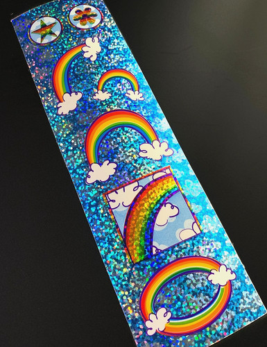RAINBOW STAR FLOWER vintage sticker mod glitter foil metallic prism prismatic