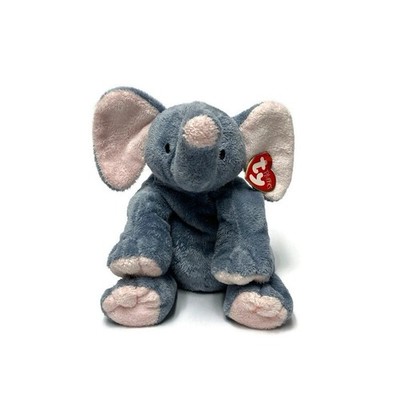 Ty Pluffies Elephant Winks Gray 2002 Black Bead Eyes Tylux Bean Bag Plush W/Tag