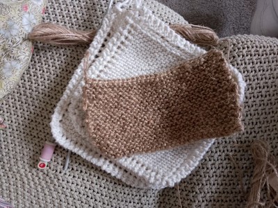 Umweltfreundliche handgestrickte Geschirrtücher 100 % Baumwolle X2 und natürliche Jute Scheuermaschine 