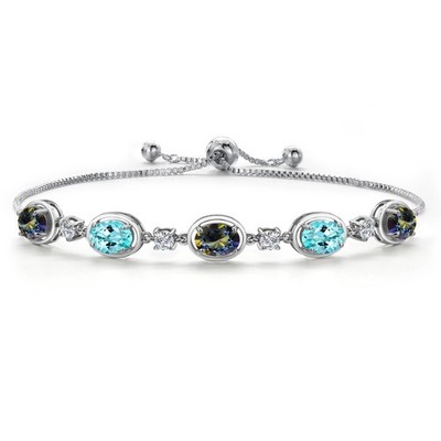 925 Sterling Silver Blue Mystic Topaz, Blue Apatite and Lab Grown Diamond