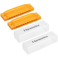 Clearly Colorful Translucent Harmonica 10 Holes Yellow ABS with PVC Box 2Pcs