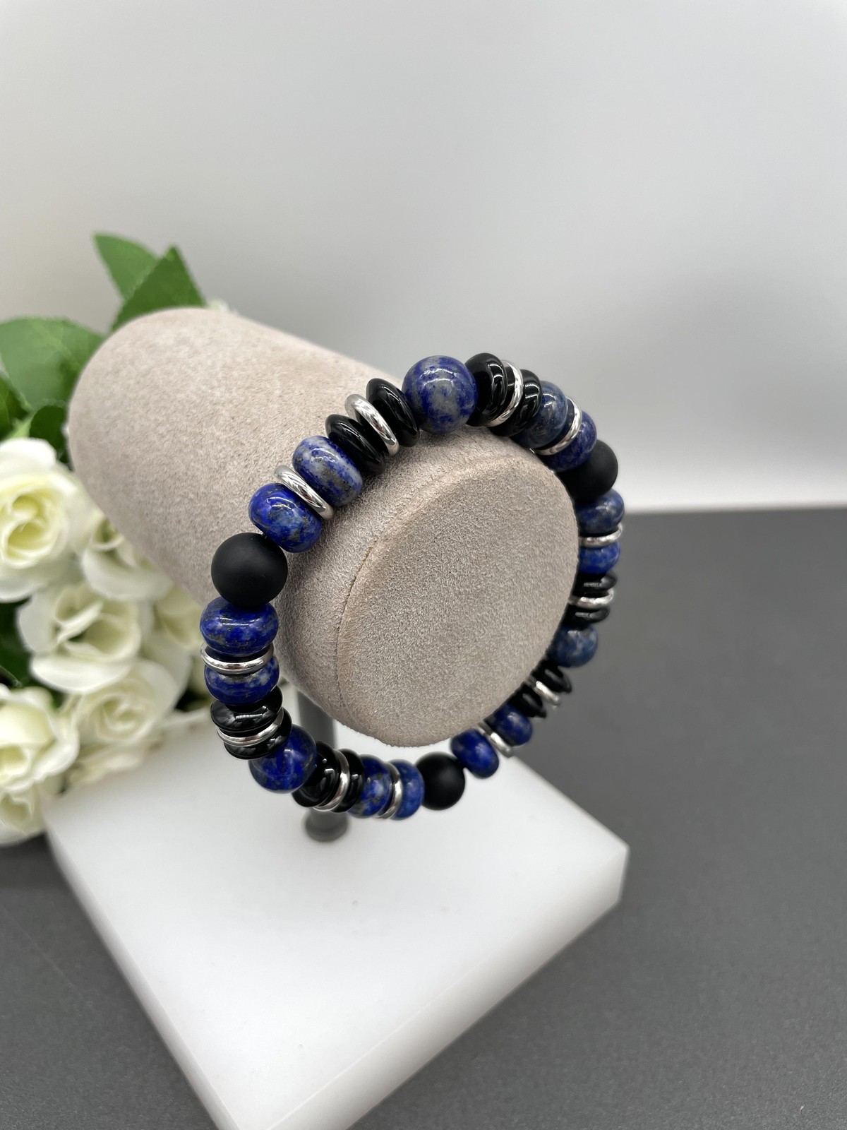 Bracelet lapis lazuli onyx élastique résistant 10mm anti-ternissement