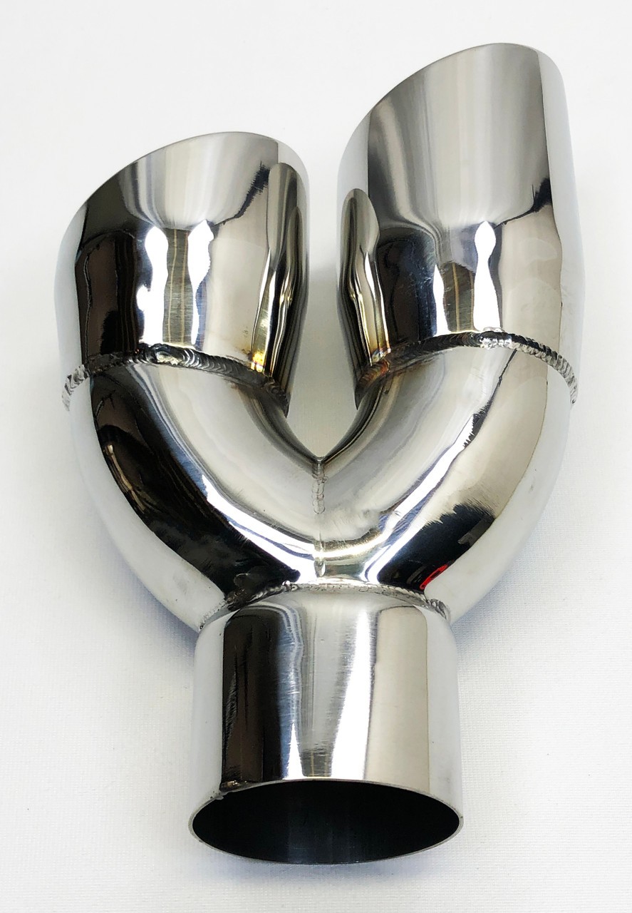 Exhaust Tip 2.25" Inlet 3.00" Outlet 9.50" long Dual Double Wall Slant Angle Pol