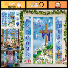 Easter Decorations Set - 3 Religious Porch Banners  Door Cover, He is Risen, Sp