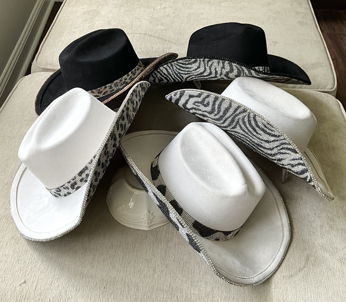 cowgirl us rhinestone y2k zebra print hat HATB07A - Zebra Cowhide Studded Hat Band - Double J Saddlery main image 3