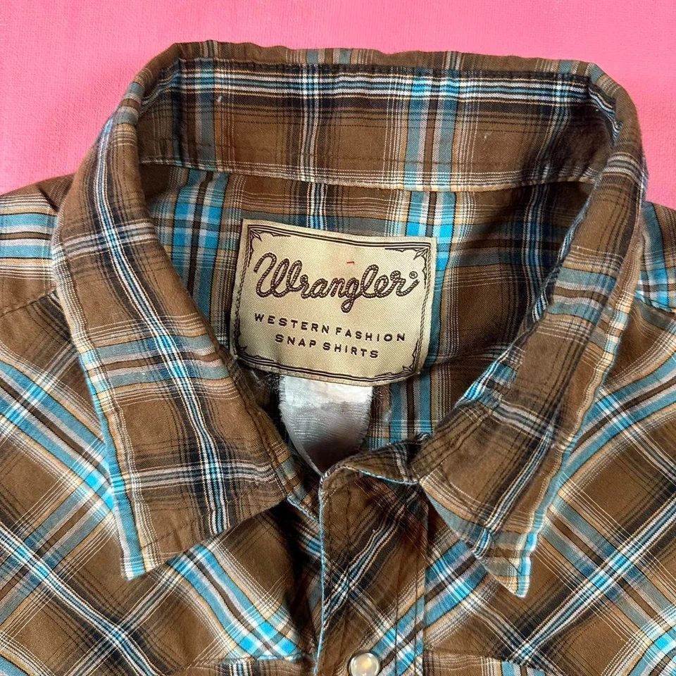Camisa Western Vintage Años 90 Wrangler Perla Snap Cuadros Vintage Wrangler Abotonada Foto 3 de 4