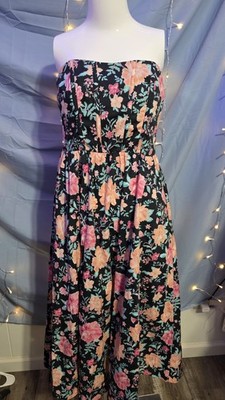 NWT Mi Ami Francesca's Strapless Black Floral Midi Dress W/Boning Sz S MSRP $125