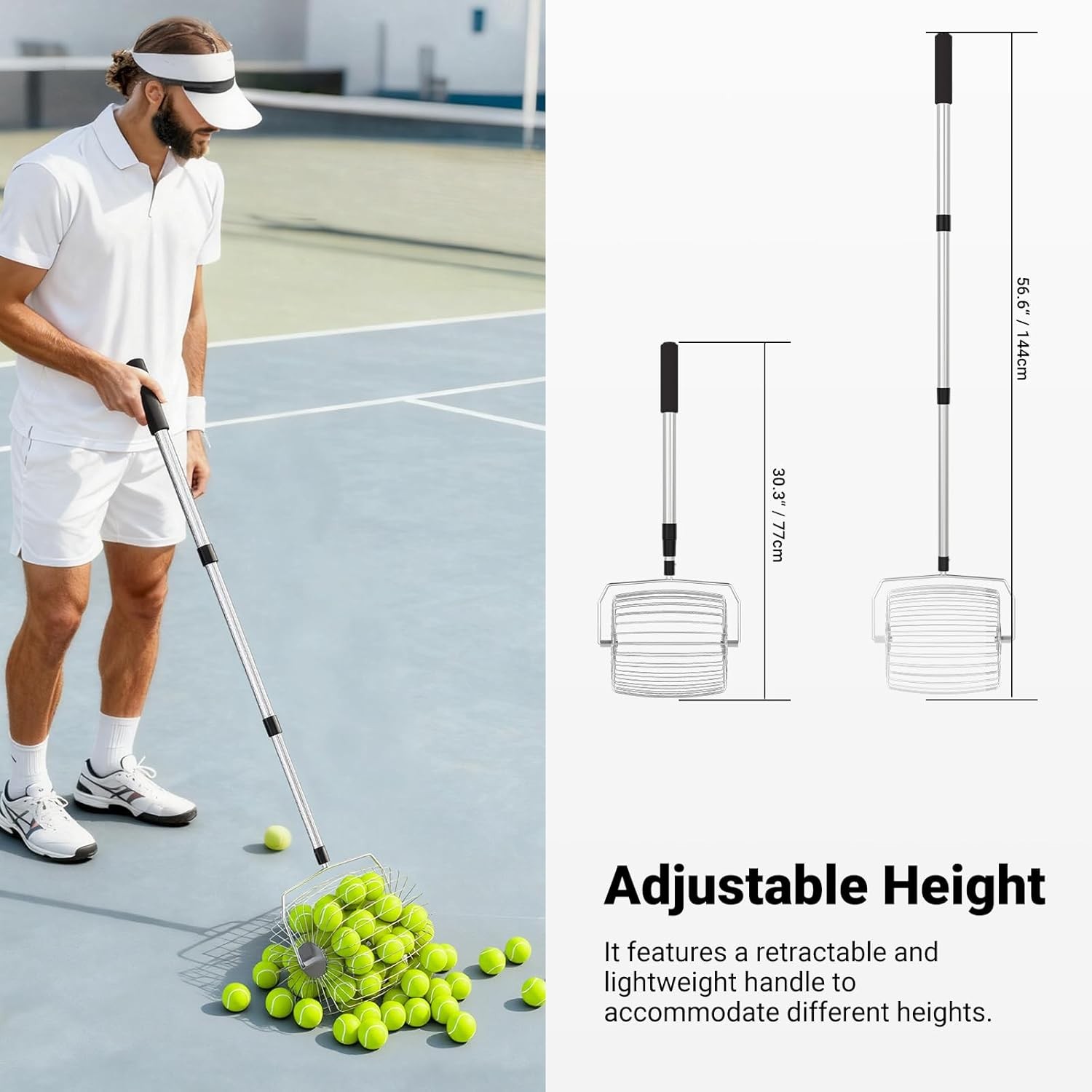 NEEWER TB01SD Tennis Ball Hopper, Telescopic 30-58", Rolling Collector