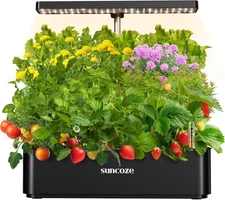 SUNCOZE Hydroponics Growing System Kit 12 Pods, 24W LED Grow Light Indoor