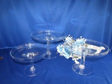 SET OF 3 LARGE GLASS RIM PEDESTAL CAKE STAND PLATES 12  ,10  ", 9  PARTY WEDDING