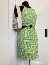 ZARA ZIG ZAG GREEN CUT OUT DRESS 70s FUNKY MEDIUM JACQUARD BLOGGER