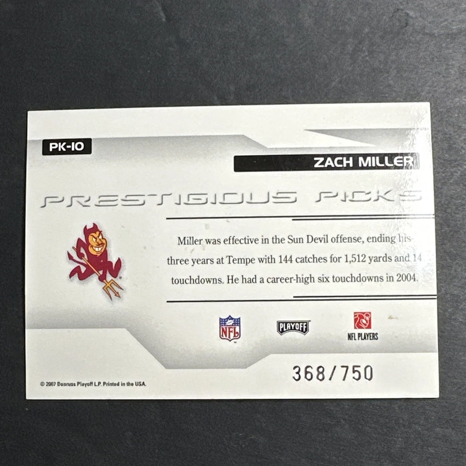 2007 Playoff Prestige Prestigious Picks Red /750 Zach Miller #PK-10 Rookie RC - Image 4 of 4