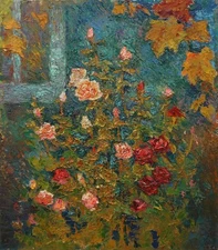 Flowers artwork Original painting Impressionism Oil on canvas by S Chernyakovsky