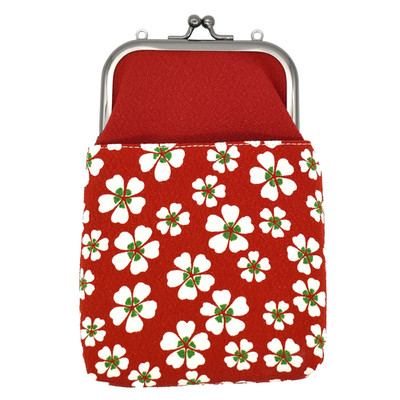 Ripple Crepe Kiss Lock 2Way Phone Shoulder Bag Crossbody Cherry Blossoms Maroon
