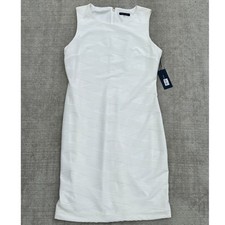 Tommy Hilfiger White Textured Wave Knee Length Sheath Dress Size 10 NWT