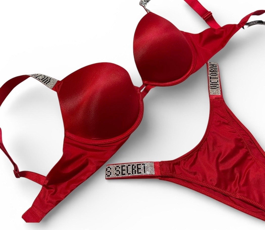 Victoria's Secret Sexy Shine Strap Push Up Bra Brazilian Panty Set
