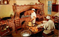 1958 Raleigh Bake Shop Williamsburg VA Postcard Mirro Krome Colonial Kitchen