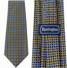 Vintage Huntington Geometric Tie Pure Silk Navy Blue Gold Made in USA Tie
