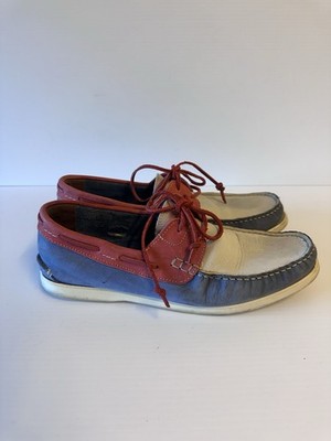Aquila Boat Shoes Size EU 42 Men's Blue Red White Suede Leather Brown Lace Up