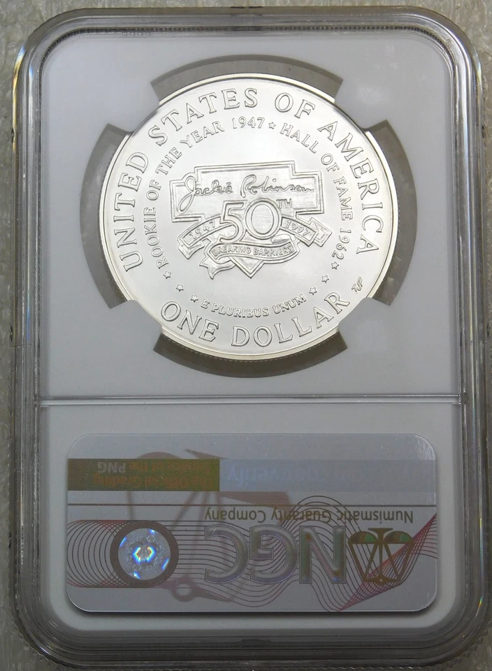 1997 S Jackie Robinson Silver Dollar NGC MS69 Blast White New Holder #D181 - Image 3 of 3