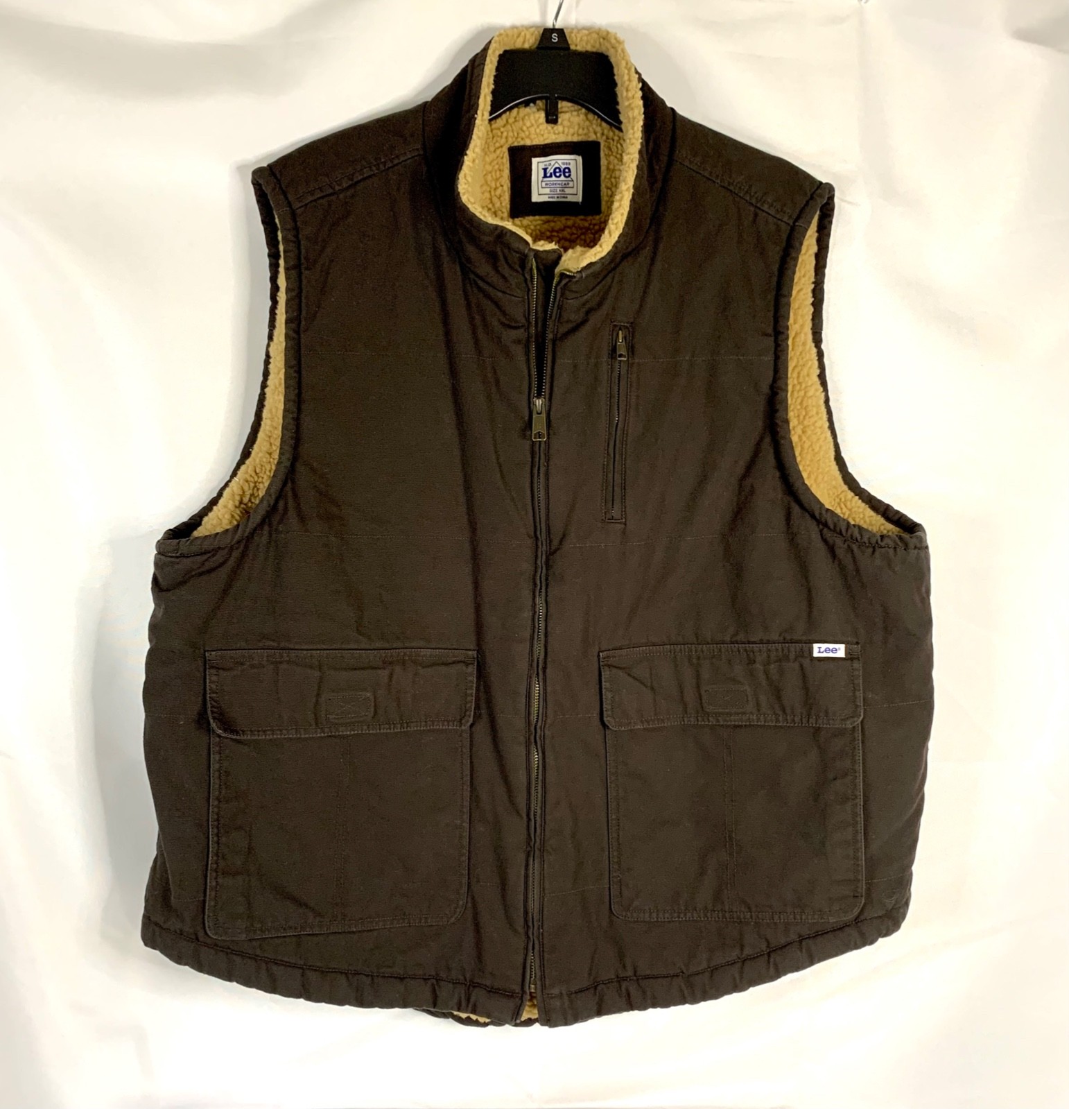 Vest Sherpa Fleece Lined Lee Workwear Jacket Brown Canvas Men XXL Outdoor Hiking-image