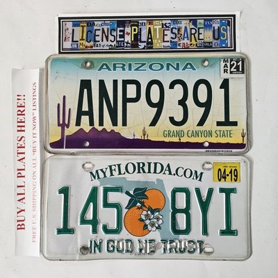 Collectible Florida & Arizona License Plates Lot Authentic Mancave Wall Decor