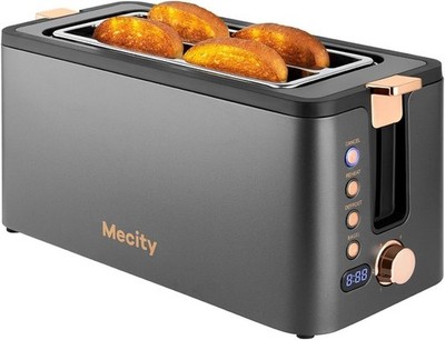 1300W 4 Slice Toaster Long Slot Toaster w/Warming Rack Bagel/Defrost/Reheat Grey