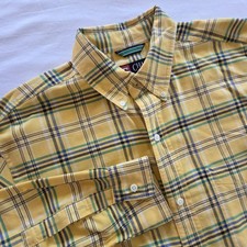 Chaps Men's Long Sleeve Button Up Yellow Plaid Dress Shirt Size M