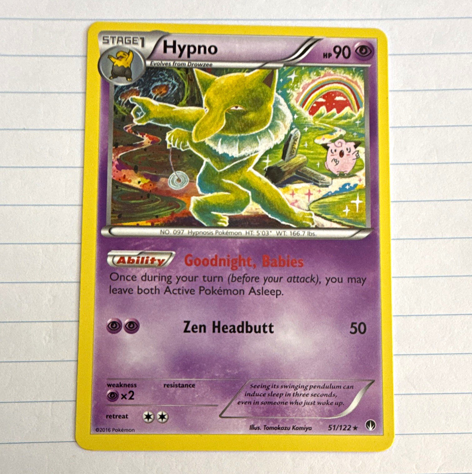 Pokemon TCG Hypno 51/122 Breakpoint Rare Regular Stage 1 90 HP English 2016