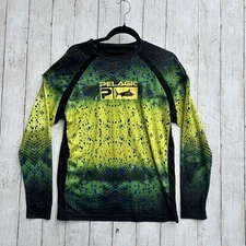 Pelagic Shirt Mens Small Yellow Green Dorado Mahi Fishing Performance UPF