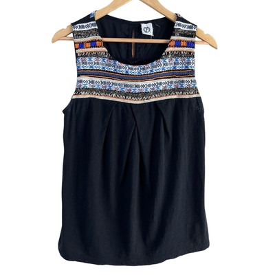Anthropologie Size M Akemi + Kin Embellished Beaded & Embroidered Top in Black