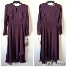 Tommy Hilfiger Swiss Clip Dot Long Sleeve Midi Dress Aubergine Purple 8