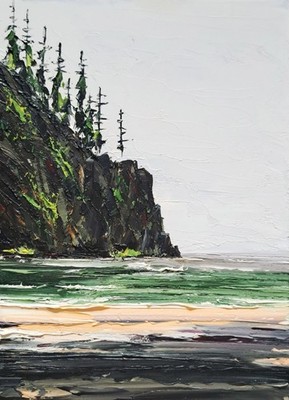 Original Oil Painting Oregon Coast with Pine Trees Seascape 5x7 Landscape Art