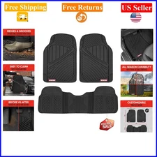 FlexTough All Weather Rubber Car Floor Mats 3 pcs for Car, Truck, SUV, Black