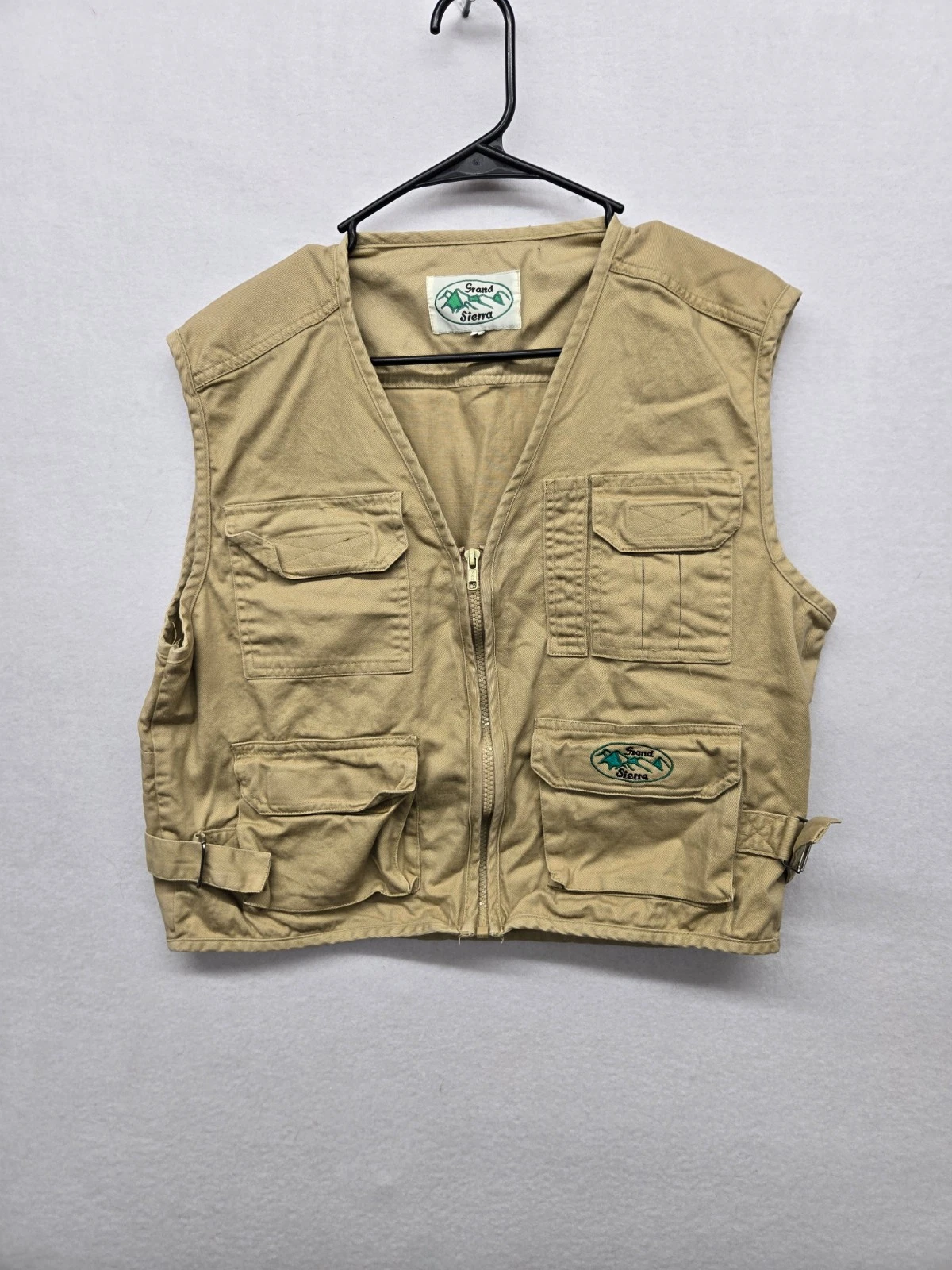 GRAND SIERRA KHAKI COTTON FISHING VEST/ADJUST. WAIST/MULTI POCKET IN SMALL