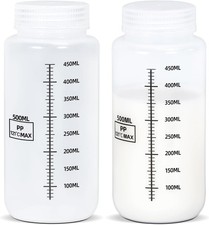 17oz/500ml Wide Mouth Plastic Bottles with Airtight Lids, Graduated Food Grade