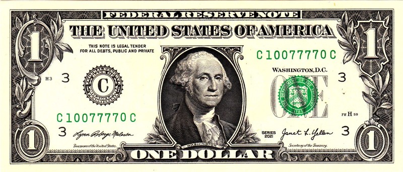$1 2021 Fancy Serial  Uncirulated CU C10077770C