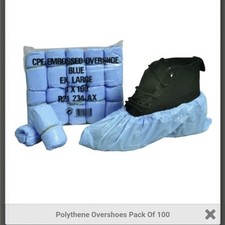 Disposable BLUE Plastic Over Shoes 100 Shoe Covers (50 pairs) Carpet Protectors