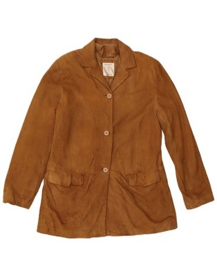 CONBIPEL Damen 3 Knopf Wildleder Blazer Jacke IT 48 Mittelbraun Leder BS01
