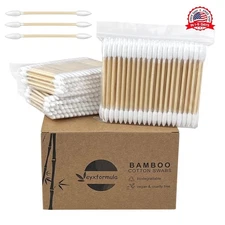 500 Count Pointed Tip Cotton Swabs - Double Precision Tips with Bamboo Sticks -
