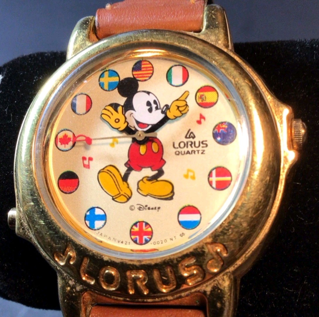 Vtg. Retired 1990 Lorus Mickey Mouse Musical Watch w Dancing