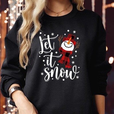 Let it Snow Weihnachtssweatshirt Schneemann Büffel kariert Winter Xmas Pullover S-5094