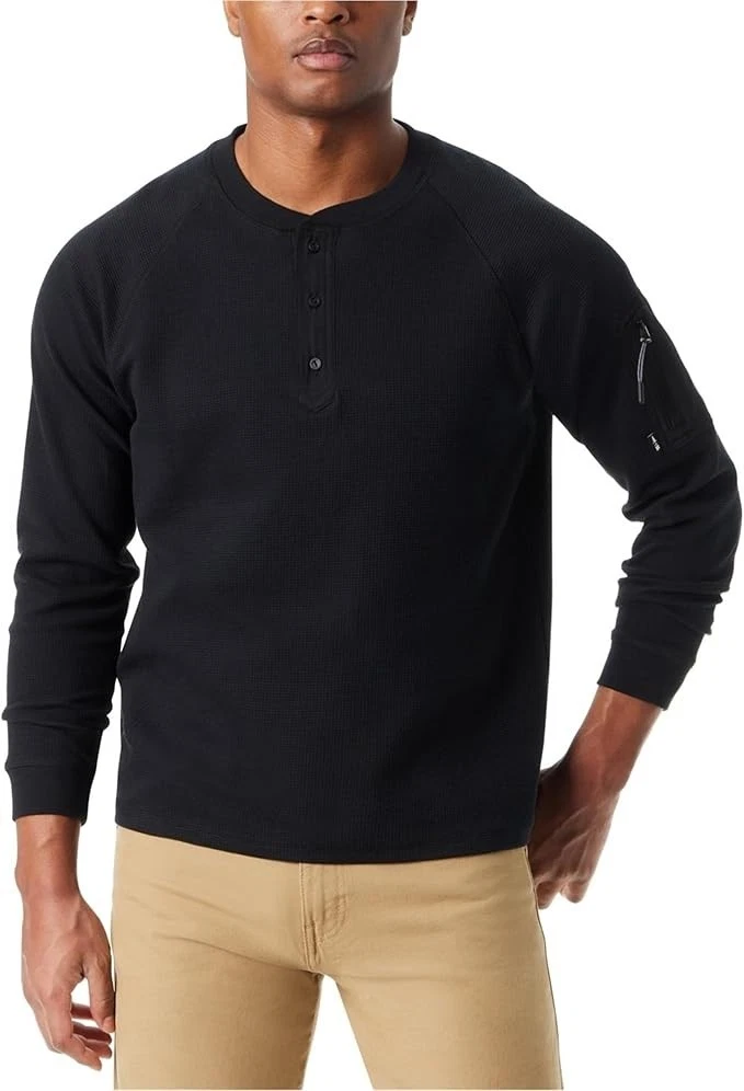 BASS OUTDOOR Men’s Relaxed Fit Performance Thermal Long Sleeve Henley Black Sz M