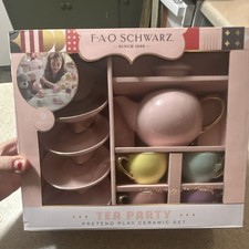 FAO Schwarz Tea Party Pretend Play Ceramic Set 9pc Teapot 4 Teacups 4 Saucers